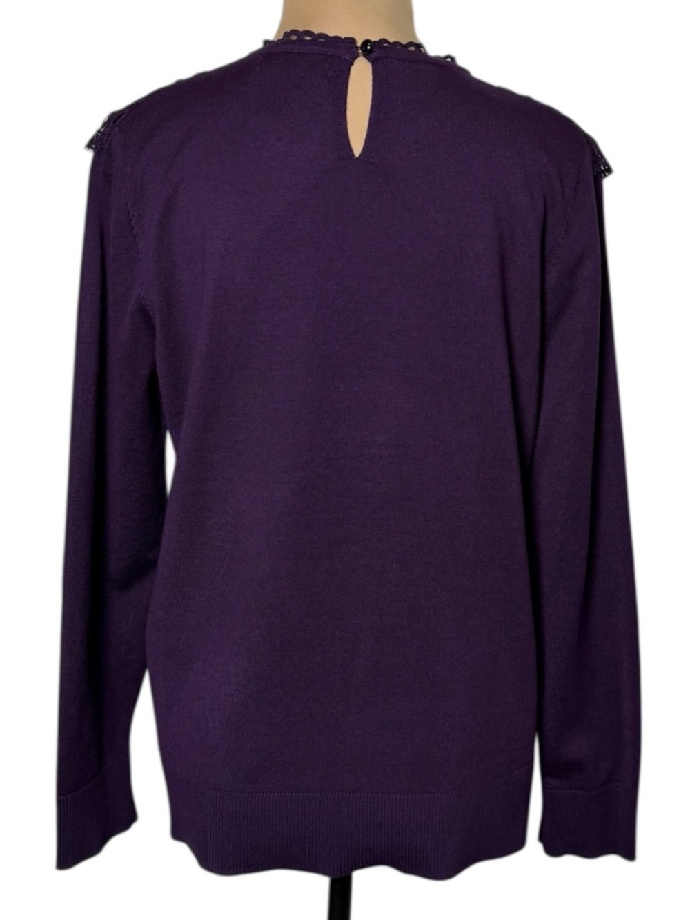 Cable & Gauge Purple Lace-Trim Crew Neck Sweater - Picture 3 of 7